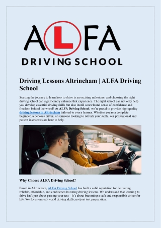 DRIVING LESSONS ALTRINCHAM  ALFA DRIVING SCHOOL