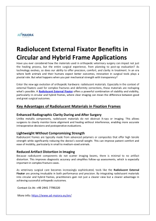 Radiolucent External Fixator Benefits in Circular and Hybrid Frame Applications