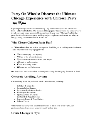 Party On Wheels: Discover the Ultimate Chicago Experience with Chitown Party Bus