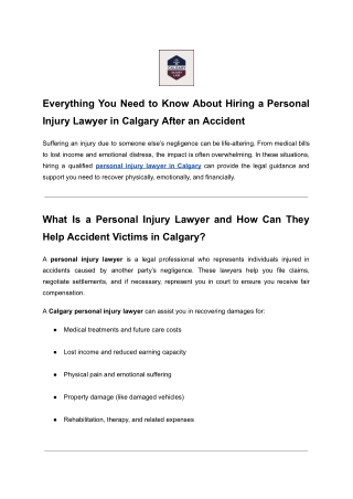 Everything You Need to Know About Hiring a Personal Injury Lawyer in Calgary After an Accident