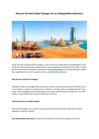 Discover the Best Dubai Packages for an Unforgettable Adventure