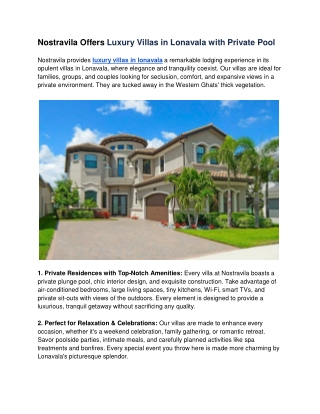 Nostravila Offers Luxury Villas in Lonavala with Private Pool