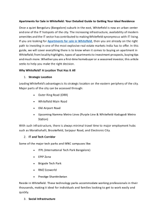 Apartments for Sale in Whitefield