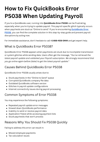 How to Fix QuickBooks Error PS038 When Updating Payroll