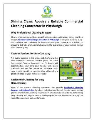 Shining Clean Acquire a Reliable Commercial Cleaning Contractor in Pittsburgh