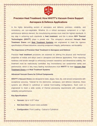 Precision Heat Treatment How HHVTT’s Vacuum Ovens Support Aerospace & Defence Applications