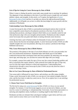 Career Horoscope by Date of Birth: Unlock Your True Potential