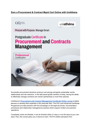 Earn a Procurement & Contract Mgmt Cert Online with UniAthena