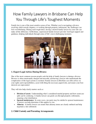 How Family Lawyers in Brisbane Can Help You Through Lifes Toughest Moments