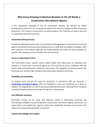 Why Every Growing Tradesman Business in the UK Needs a Construction Recruitment Agency