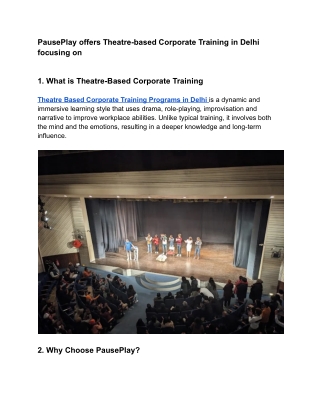 PausePlay offers Theatre-based Corporate Training in Delhi focusing on
