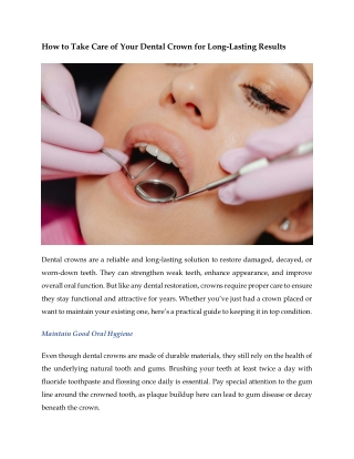 How to Take Care of Your Dental Crown for Long-Lasting Results