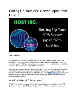 Setting Up Your VPS Server in Japan from HostInc