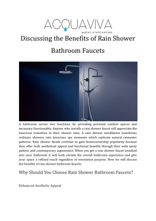 Discussing the Benefits of Rain Shower Bathroom Faucets