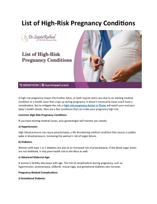 List Of High-Risk Pregnancy Conditions