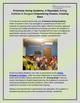 Acting Institute In Gurgaon