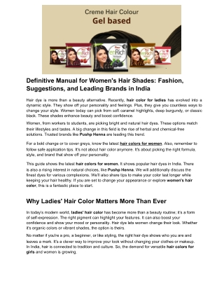 Best Ladies' Hair Color Trends and Hair Dye in India