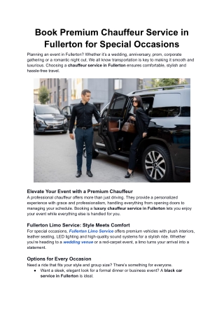 Reserve Elite Chauffeur Service in Fullerton for Weddings & Events and More