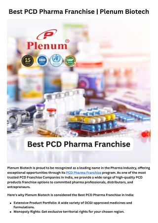 PCD Pharma Franchise | Plenum Biotech