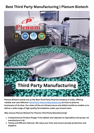 Third Party Pharma Manufacturing | Plenum Biotech