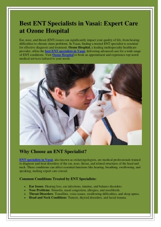 Best ENT Specialists in Vasai