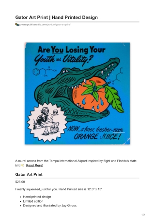 Gator Art Print - Hand Printed Design