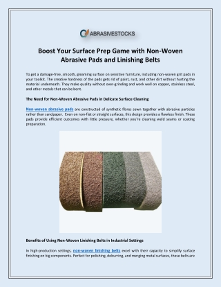 Boost Your Surface Prep Game with Non-Woven Abrasive Pads and Linishing Belts