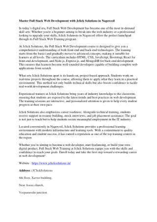 Full Stack Web Training in Nagercoil