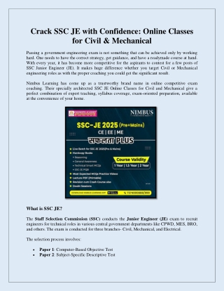 Crack SSC JE with Confidence Online Classes for Civil & Mechanical