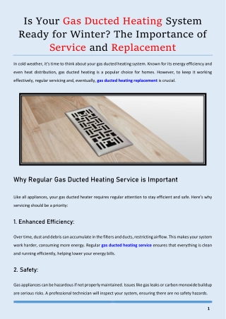 Is Your Gas Ducted Heating System Ready for Winter The Importance of Service and Replacement