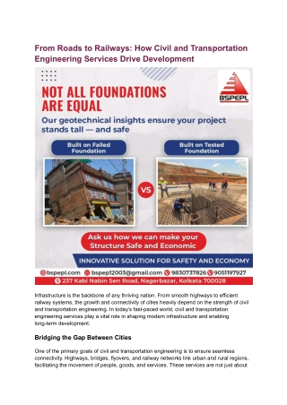 From Roads to Railways: How Civil and Transportation Engineering Services Drive
