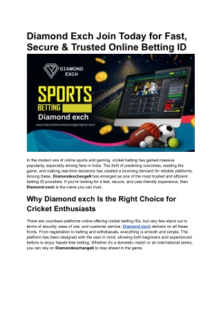 Diamond Exch Join Today for Fast, Secure & Trusted Online Betting ID