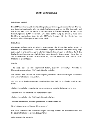cGMP-Zertifizierung