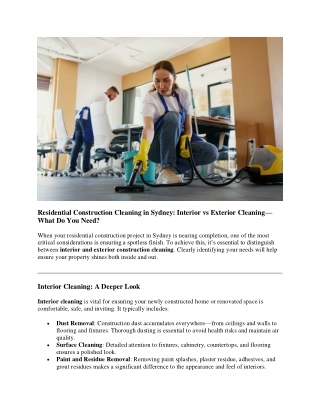 Residential Construction Cleaning in Sydney