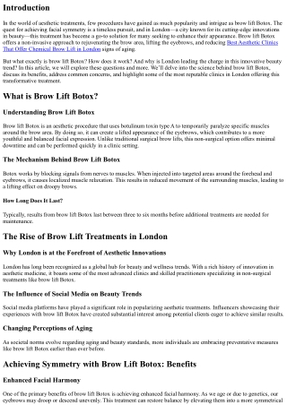 Achieving Symmetry with Brow Lift Botox: A Look at London's Innovations