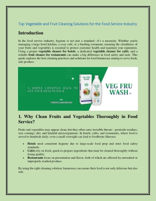 Top Vegetable and Fruit Cleaning Solutions for the Food Service Industry