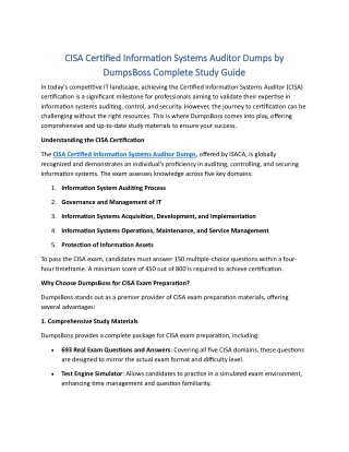 DumpsBoss Complete Set of CISA Certified Information Systems Auditor Dumps