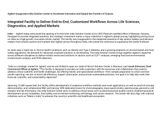 Agilent Inaugurates India Solution Center to Accelerate Innovation and Expand th