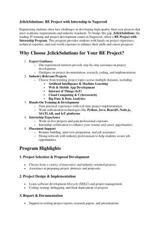 BE Project with Internship in nagercoil