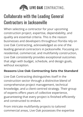 Top General Contractors in Jacksonville  Live Oak Contracting
