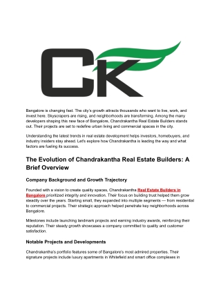 Real Estate Builders in Bangalore