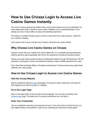 How to Use Cricaza Login to Access Live Casino Games Instantly