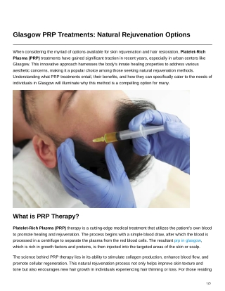 Glasgow PRP Treatments Natural Rejuvenation Options