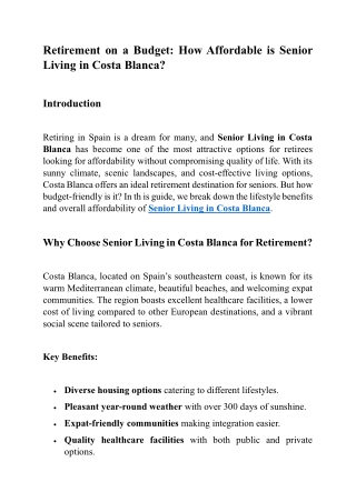 Retirement on a Budget How Affordable is Senior Living in Costa Blanca