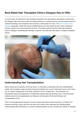 Best-Rated Hair Transplant Clinics Glasgow Has to Offer