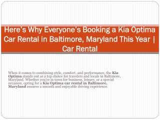 Drive in Style: Affordable Kia Optima Car Rental in Baltimore, Maryland with Car