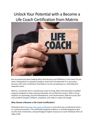 Become a Certified Life Coach with Matrrix