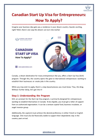 Canadian Start Up Visa for Entrepreneurs How To Apply?