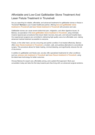 Affordable and Low-Cost Gallbladder Stone Treatment And Laser Fistula Treatment in Tirunelveli