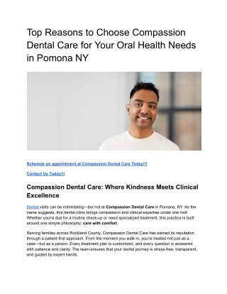 Top Reasons to Choose Compassion Dental Care for Your Oral Health Needs in Pomona NY